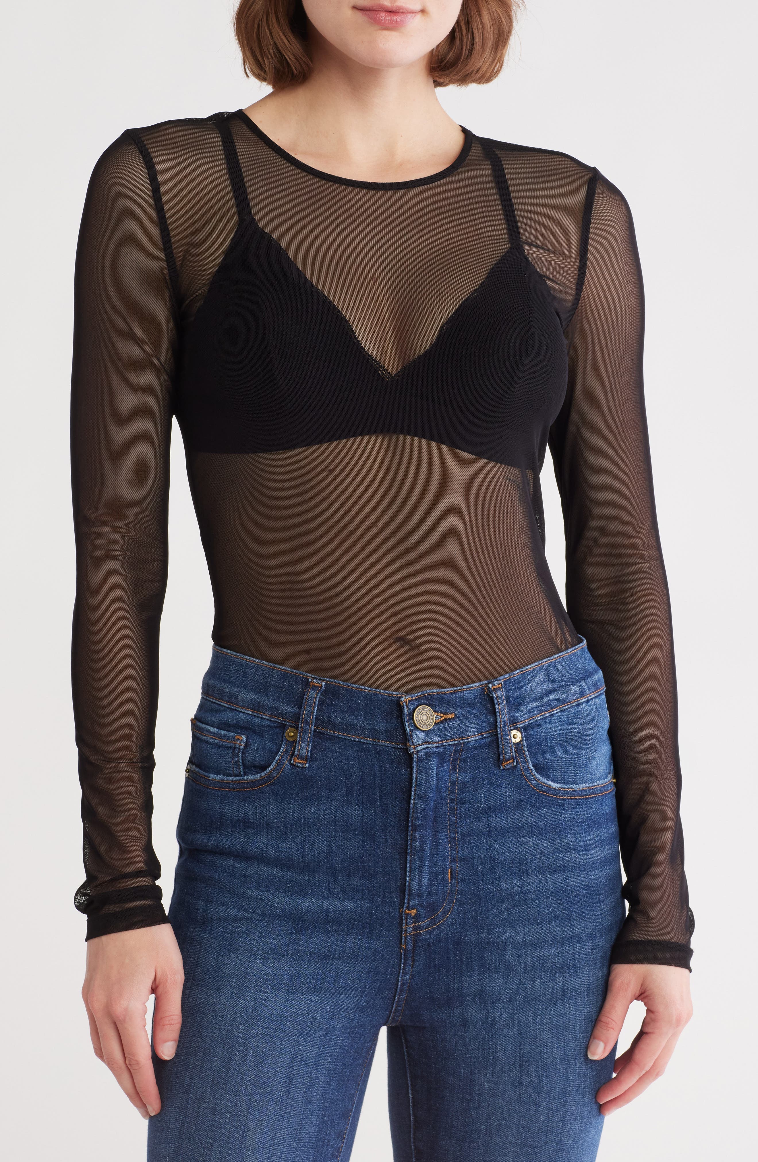 FRAME Long Sleeve Mesh Bodysuit