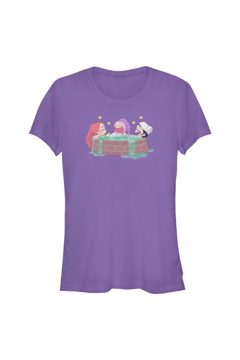 Junior's Rumi, Mira and Zoey Relaxing Short Sleeve Graphic T-Shirt, Main, color, Purple