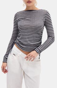 BDG Urban Outfitters Stripe Side Ruched Sheer Knit Top