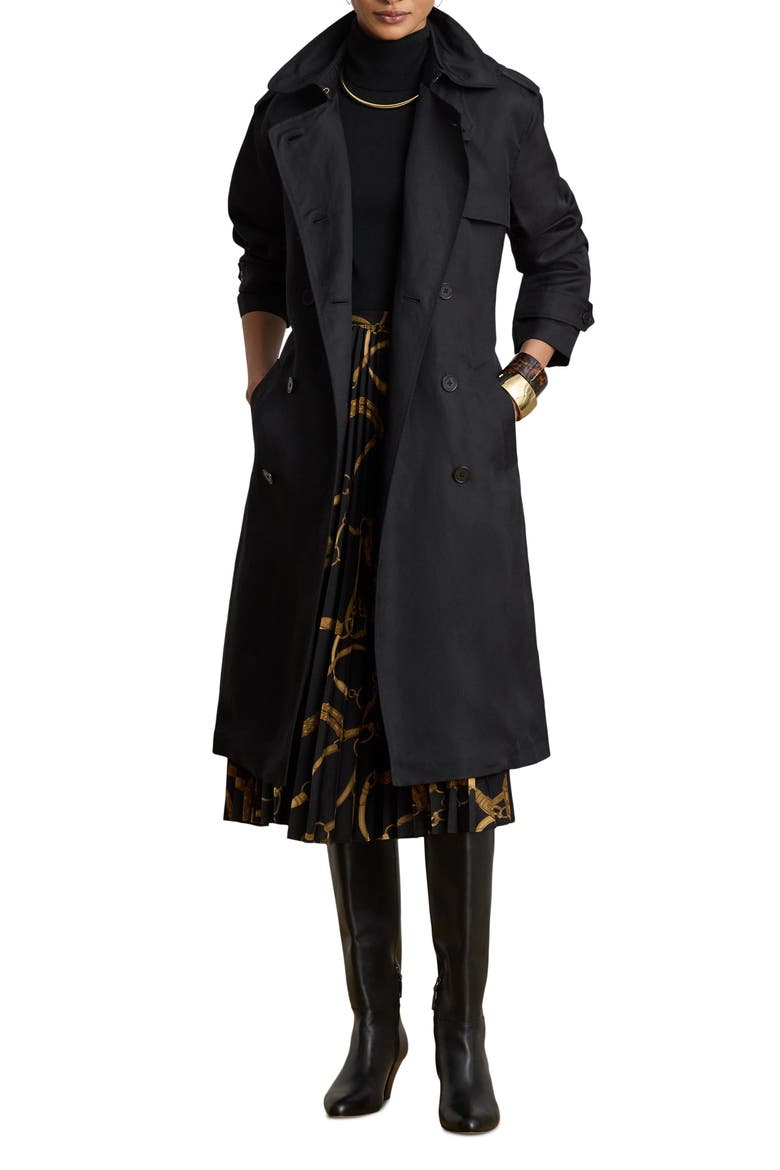 Drapey Linen Blend Trench Coat, Main, color, BLACK