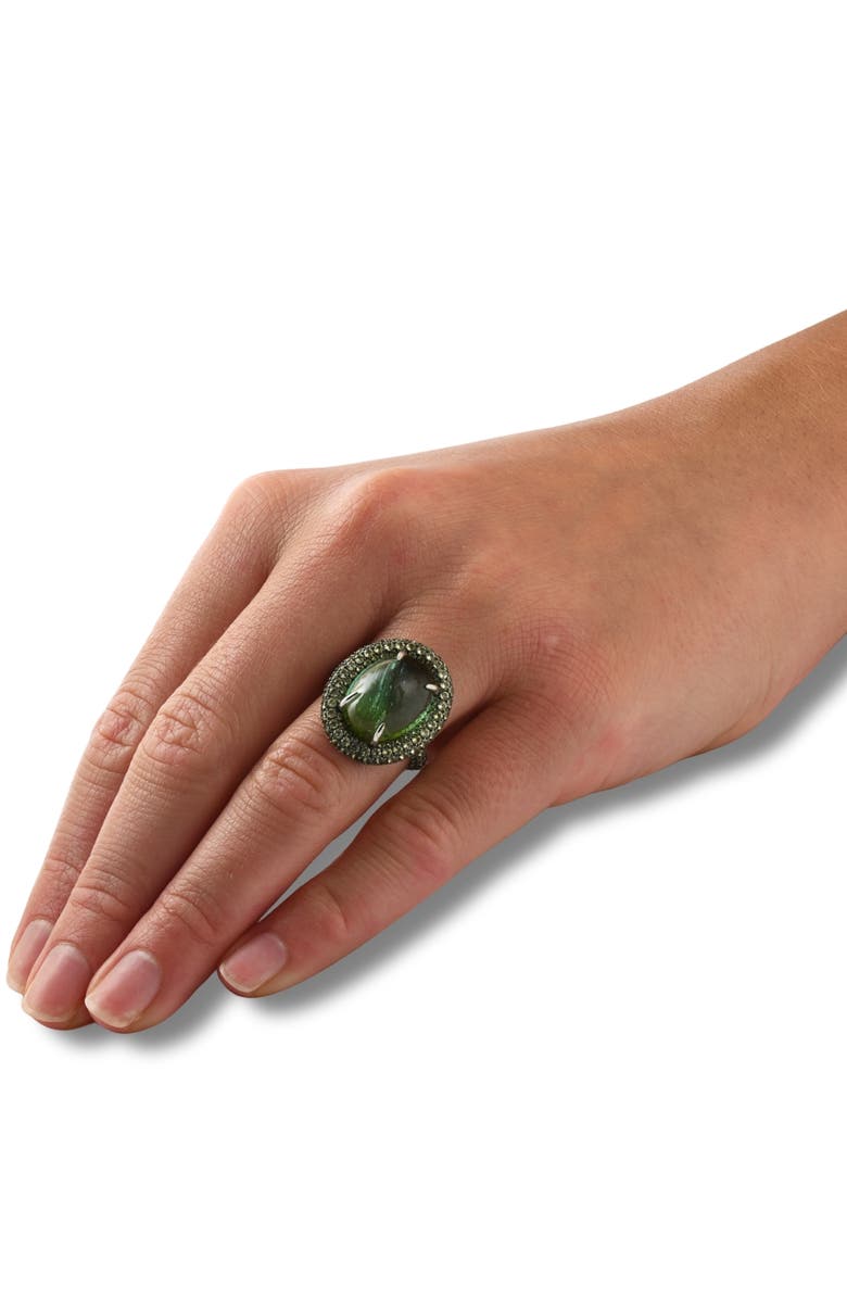 Bliss Diamond 12.21Ct Peridot & Green Tourmaline Heirloom Ring 14k Gold, Alternate, color, 14K White Gold