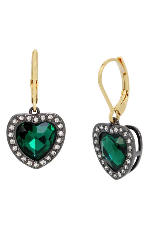 Heart Halo Drop Lever Back Earrings