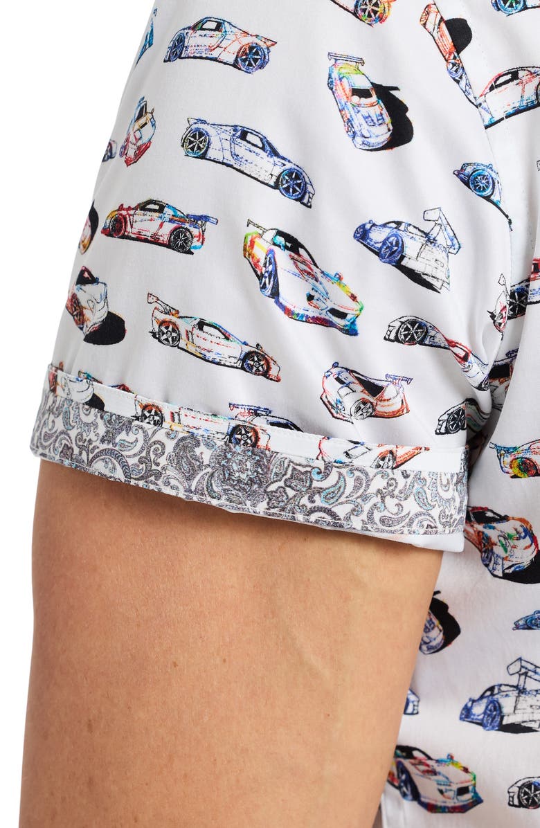 Robert Graham Neon Wheels Short Sleeve Cotton Button-Up Shirt, Alternate, color, White Multi