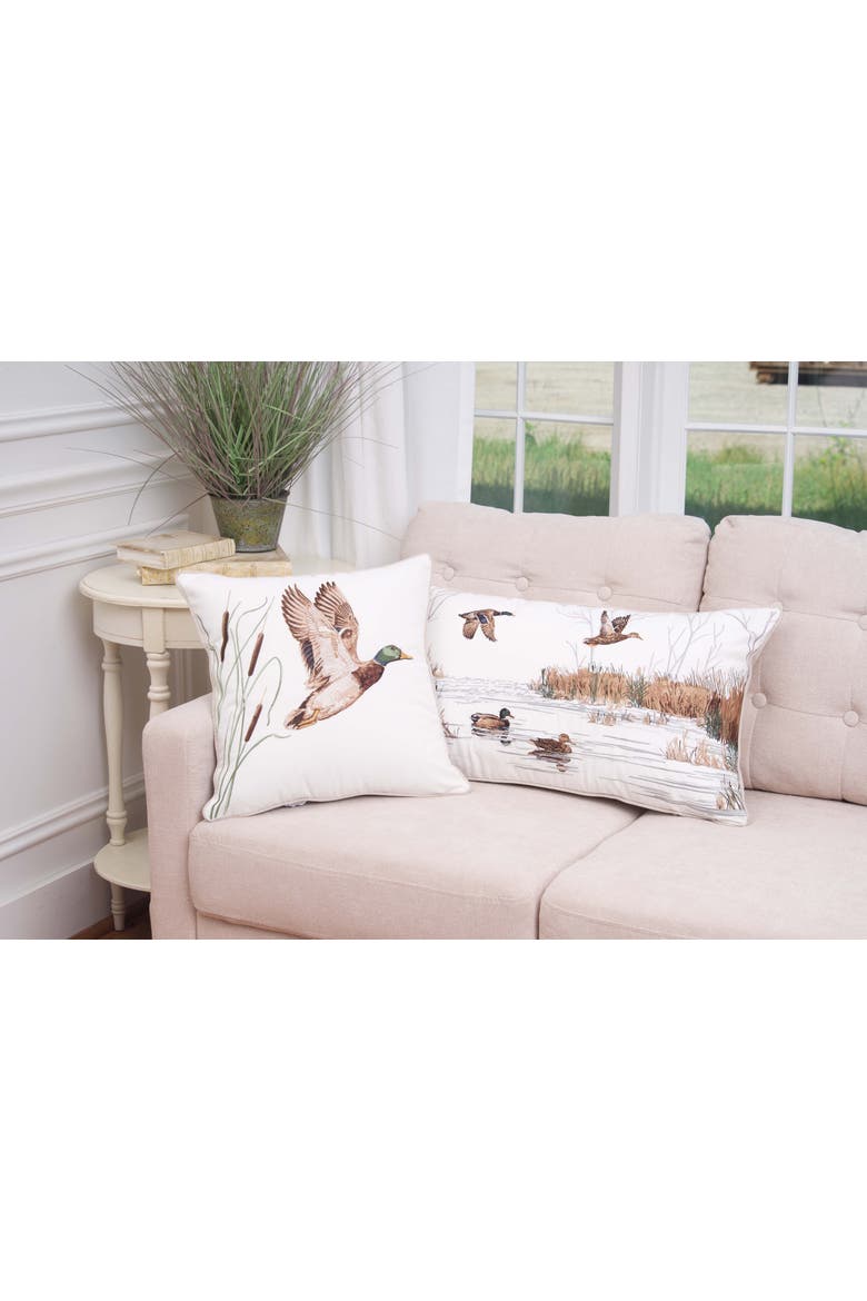 Mallard Birds In the Marsh Limited Edition Embroidered Throw Pillow, 14" x 26", Alternate, color, Brown