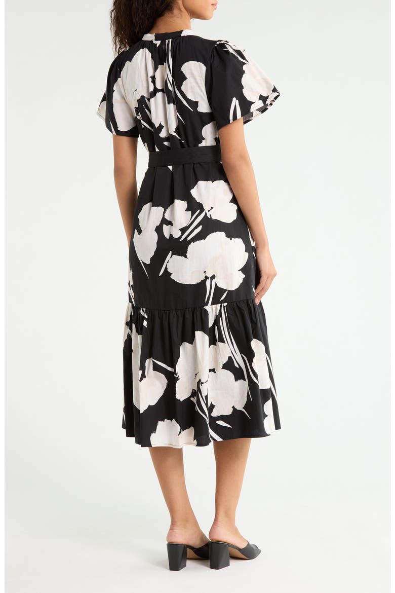 Shadow Floral Cora Button-Up Cotton Midi Dress, Alternate, color, CREAM BLACK