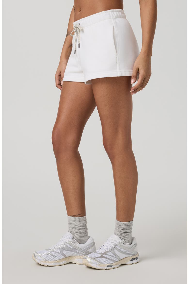 Cotton Blend Piquè Fleece Drawstring Shorts, Alternate, color, WHITE