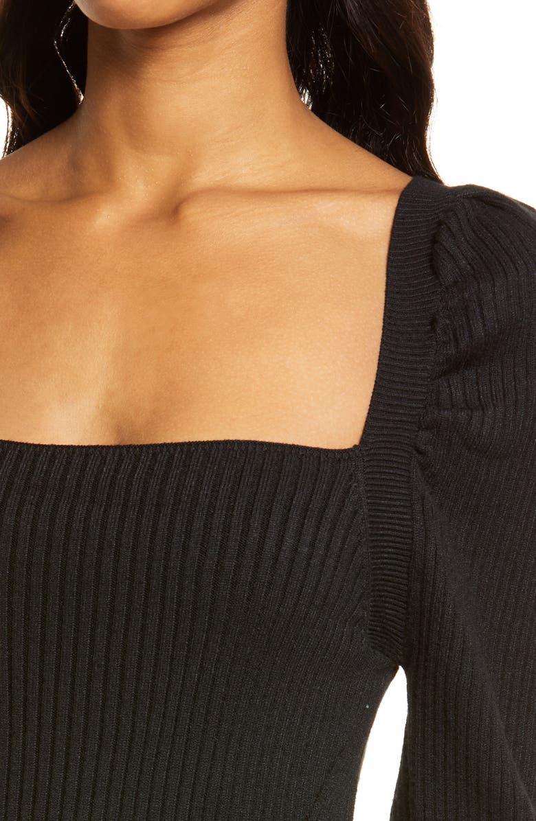 Charles Henry Square Neck Tie Back Puff Long Sleeve Sweater Dress, Alternate, color, 