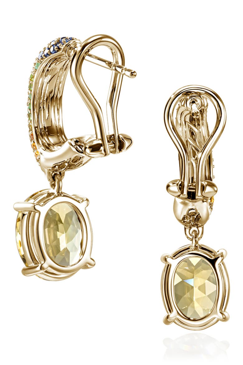 Artisan Series 18k Gold Yellow Beryl & Multi-Stone Drop Hoop Earrings, Alternate, color, GOLD