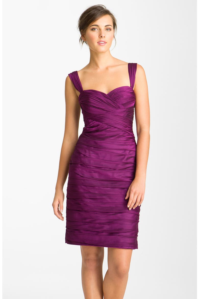 ML Monique Lhuillier Bridesmaids Pleated Sweetheart Chiffon Dress (Nordstrom Exclusive), Main, color, BERRY