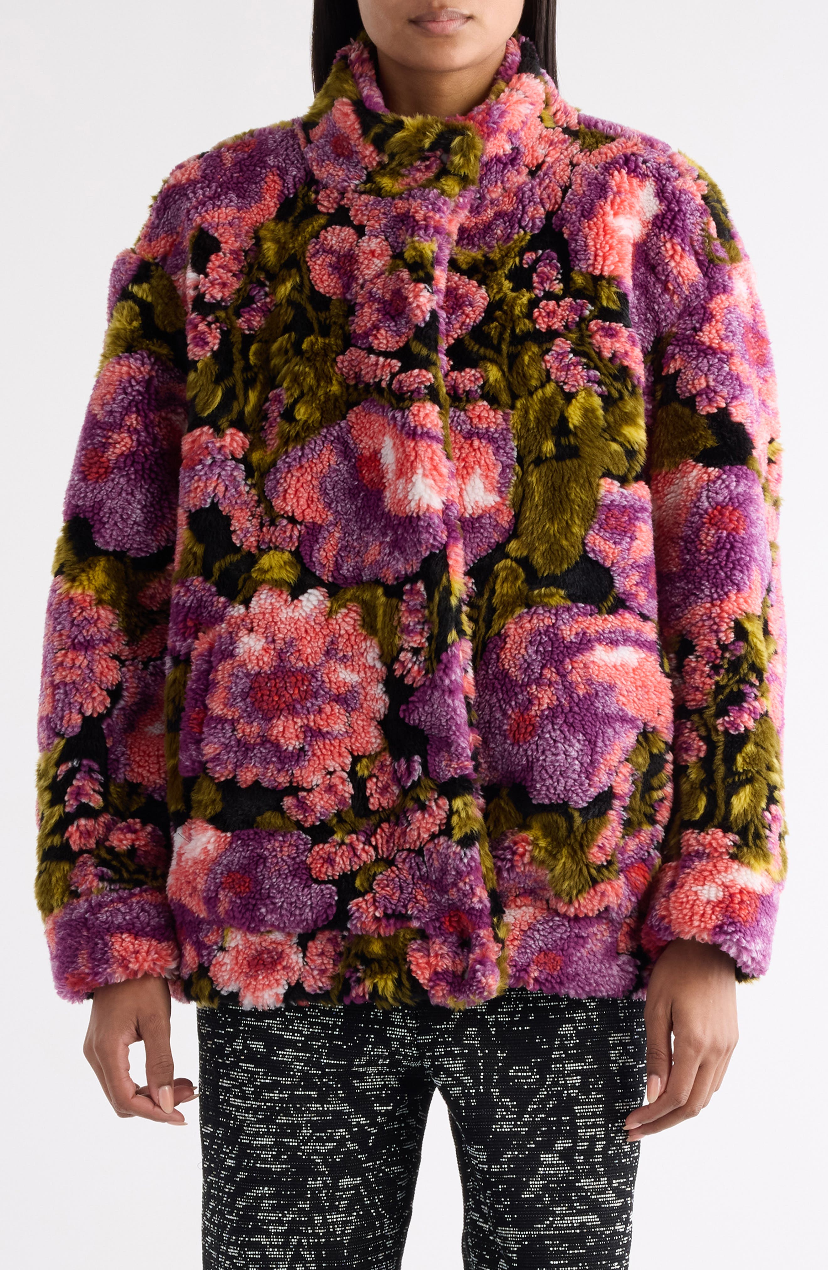 Vandi Floral Jacquard High Pile Fleece Jacket (Women) | Nordstrom