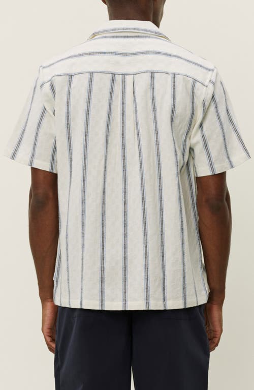 Les Deux Lukas Textured Stripe Cotton Camp Shirt In White