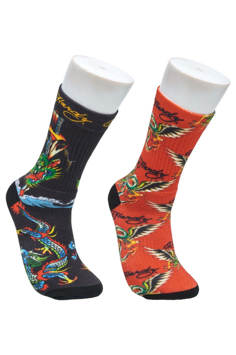 Dragon 360 Print Full Cushion Crew Sock 2-Pack, Main, color, Red