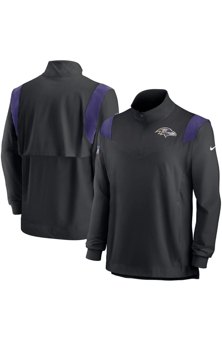 Nike Men's Nike Black Baltimore Ravens Sideline Coach Chevron Lockup Quarter-Zip Long Sleeve Top, Alternate, color,
