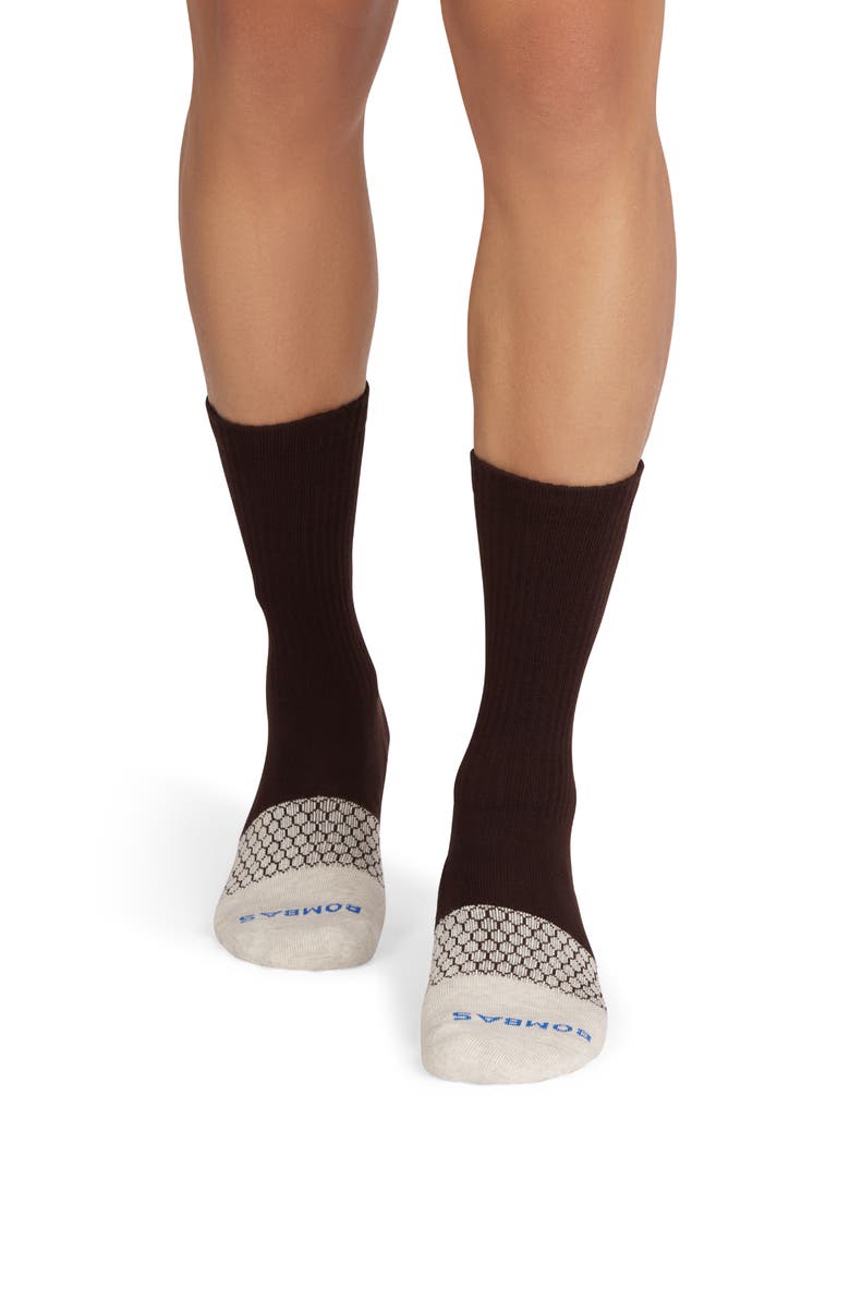 Bombas Heather Toe Block Crew Socks, Alternate, color, Chai X Espresso