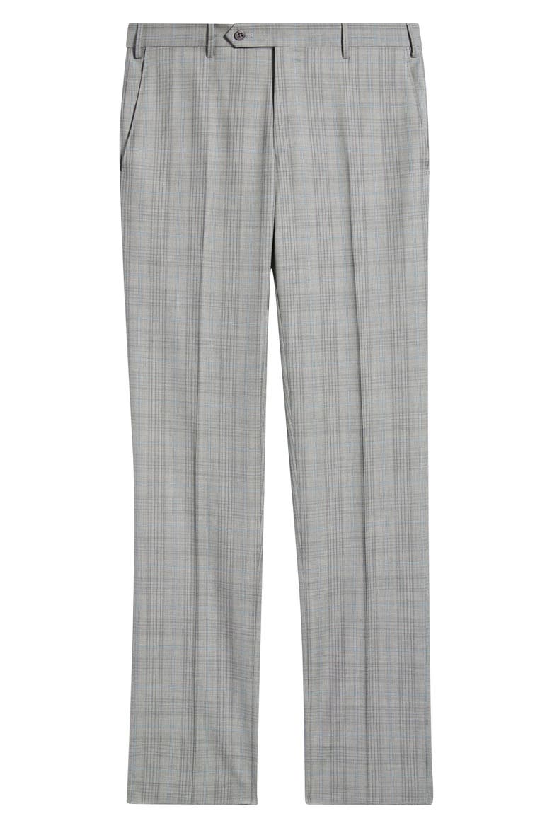 Parker Flat Front Plaid Wool Dress Pants, Alternate, color, STONE