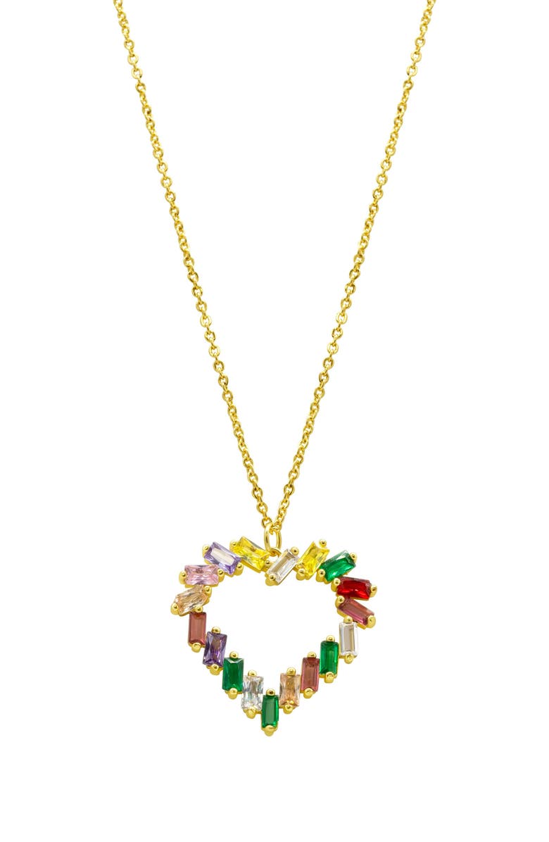Adornia 14k Yellow Gold Plated Rainbow CZ Heart Pendant Necklace, Main, color, Gold/ Multi