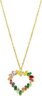 Adornia 14k Yellow Gold Plated Rainbow CZ Heart Pendant Necklace