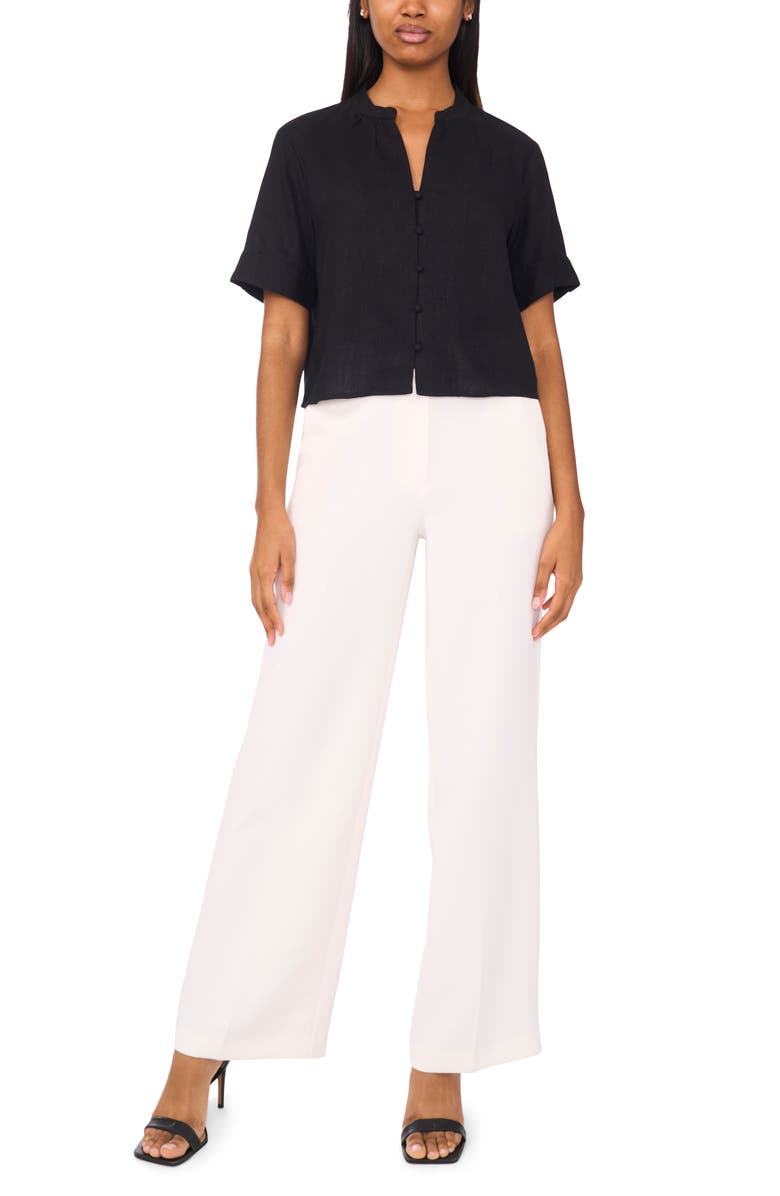 Halogen<sup>®</sup> Short Sleeve Crop Button-Up Top, Alternate, color, Rich Black