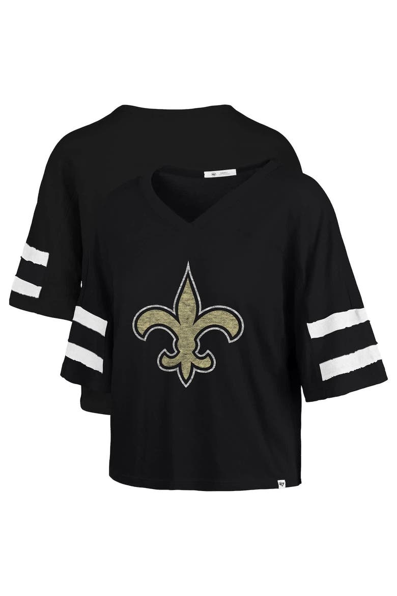 Women's '47 Black New Orleans Saints Premier Scout Cropped V-Neck T-Shirt, Main, color, Black