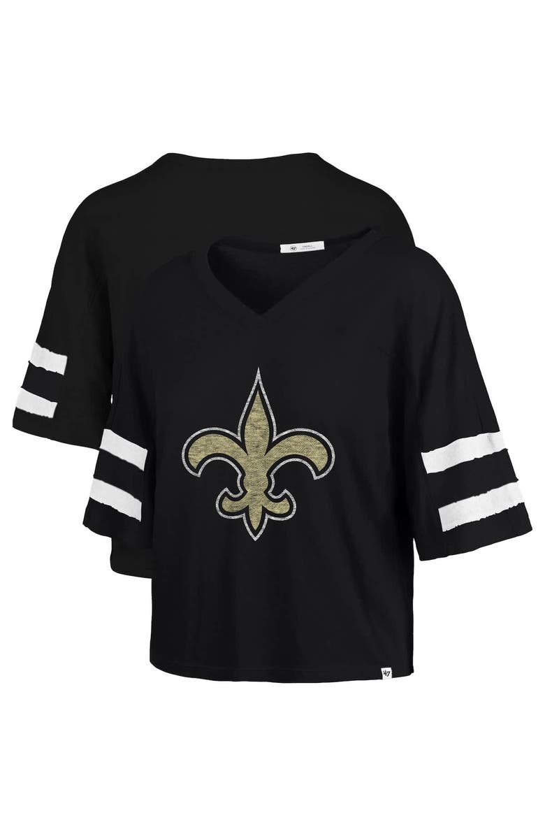 '47 Women's '47 Black New Orleans Saints Premier Scout Cropped V-Neck T-Shirt, Main, color, Black