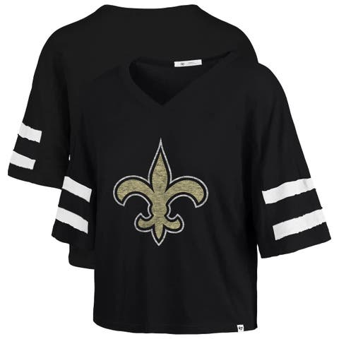 Women's '47 Black New Orleans Saints Premier Scout Cropped V-Neck T-Shirt