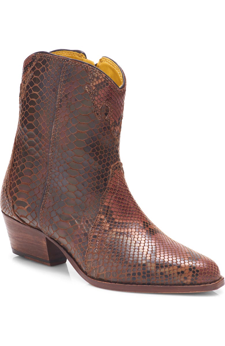 Free People New Frontier Western Bootie, Main, color, Snake Print Leather