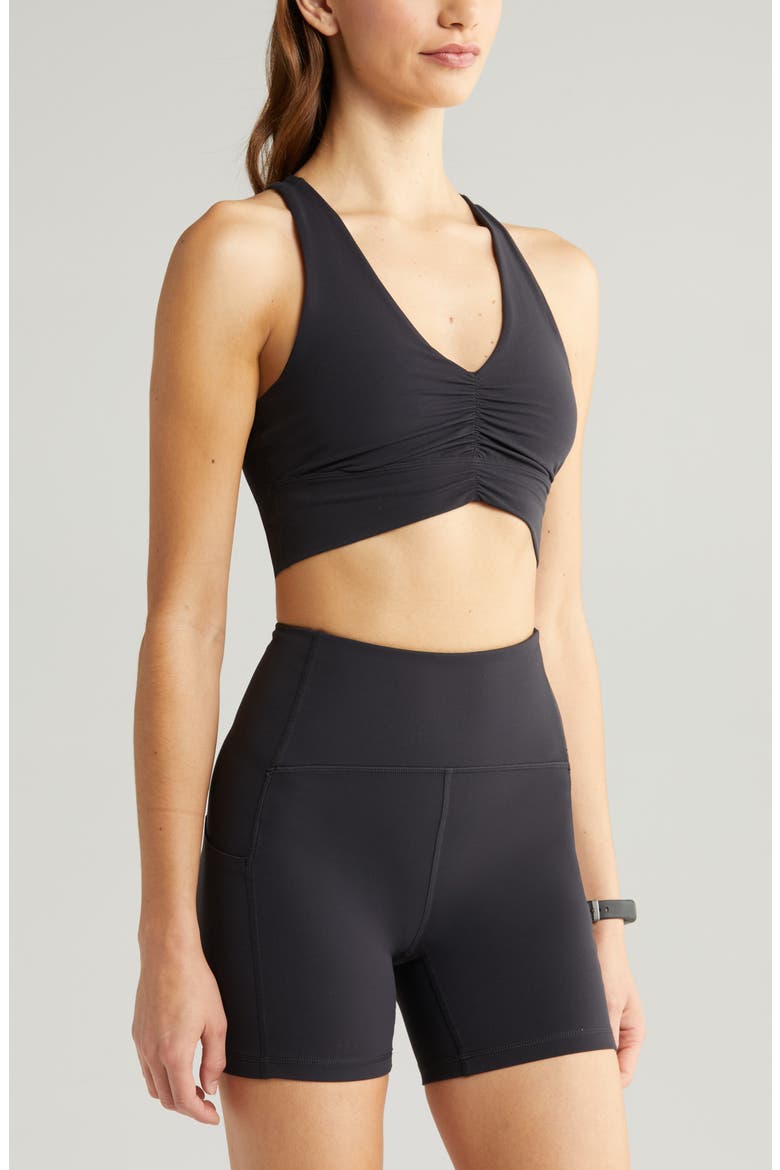 Studio Luxe Ballet Longline Sports Bra, Alternate, color, BLACK