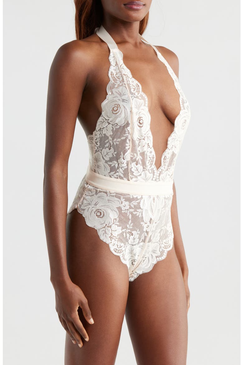 Floral Lace Halter Teddy, Alternate, color, WHISPER PEACH