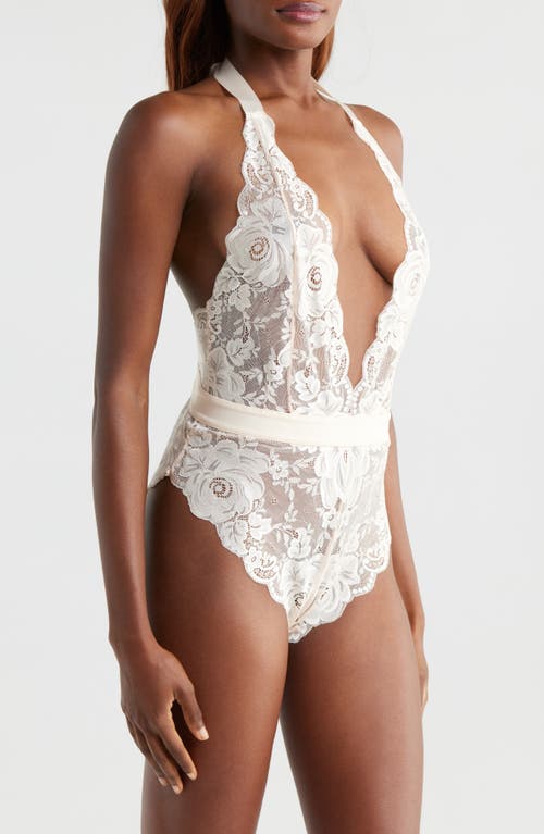 Kilo Brava Floral Lace Halter Teddy In Whisper Peach