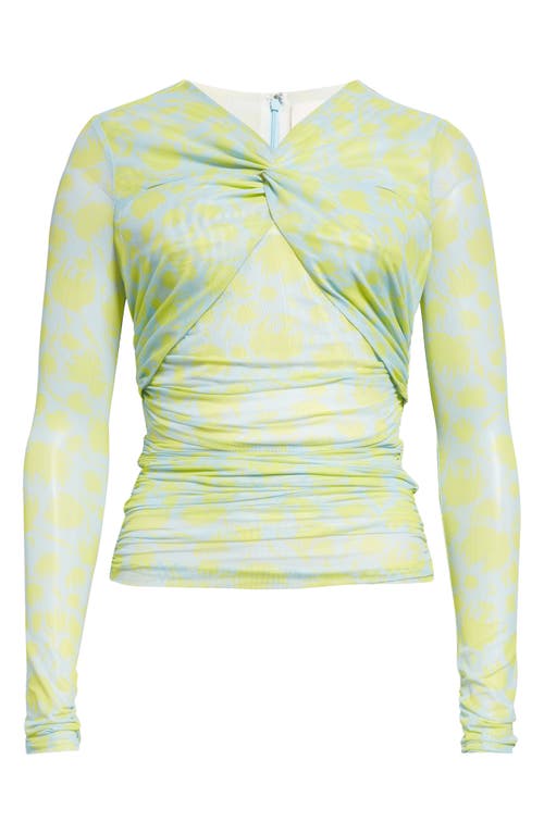 Cinq À Sept Aniya Floral Mesh Top In Serene Sky/fresh Lime