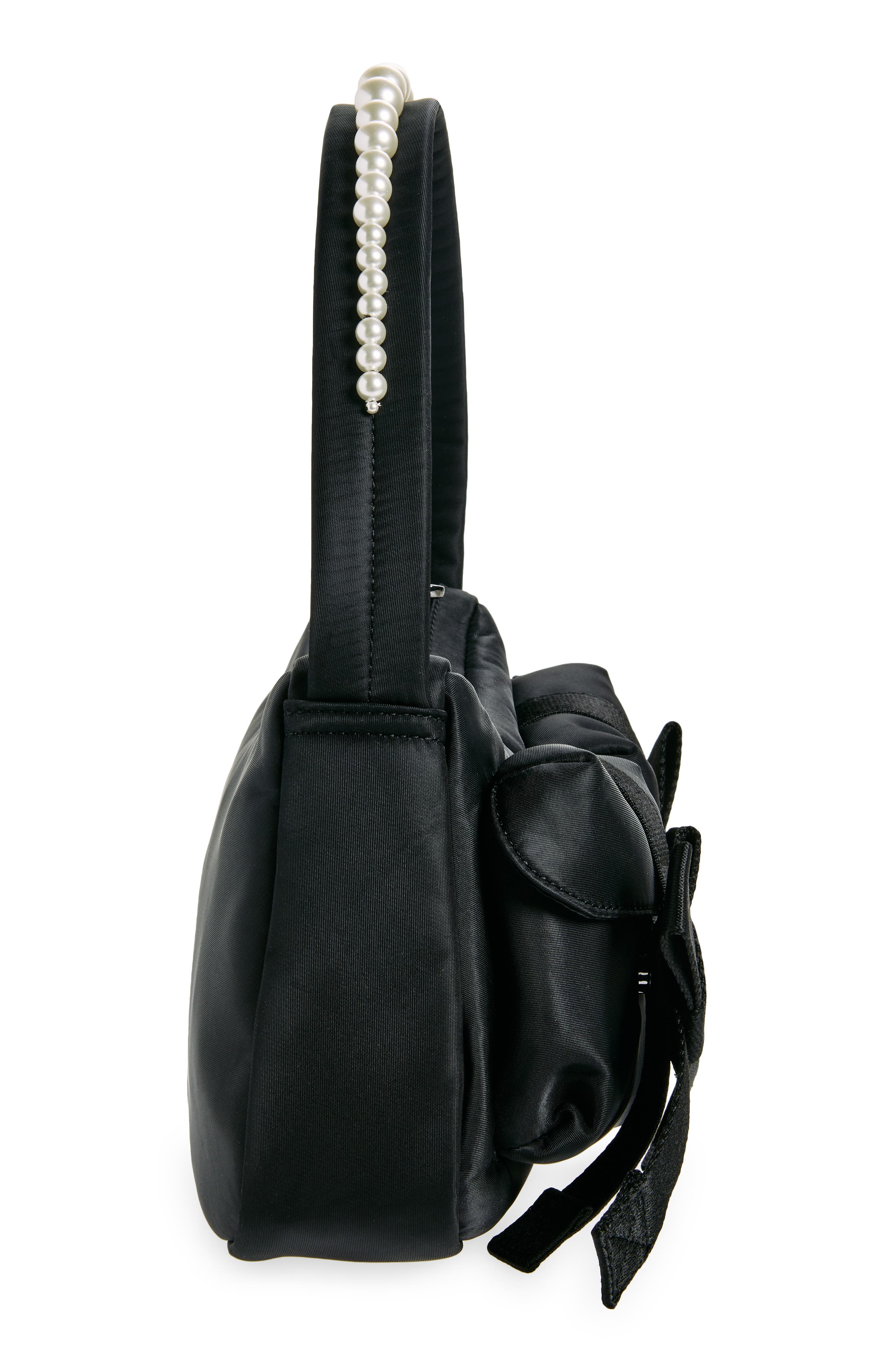 Classic Bow Satin Shoulder Bag, Alternate, color, BLACK/ PEARL