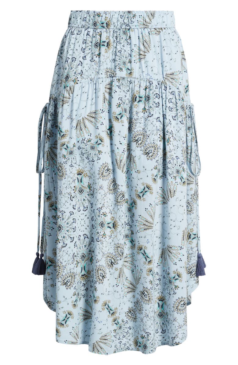 Treasure & Bond Scarf Print Drop Waist Midi Skirt, Alternate, color, Blue- Olive Scarf Floral