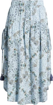 Treasure & Bond Scarf Print Drop Waist Midi Skirt
