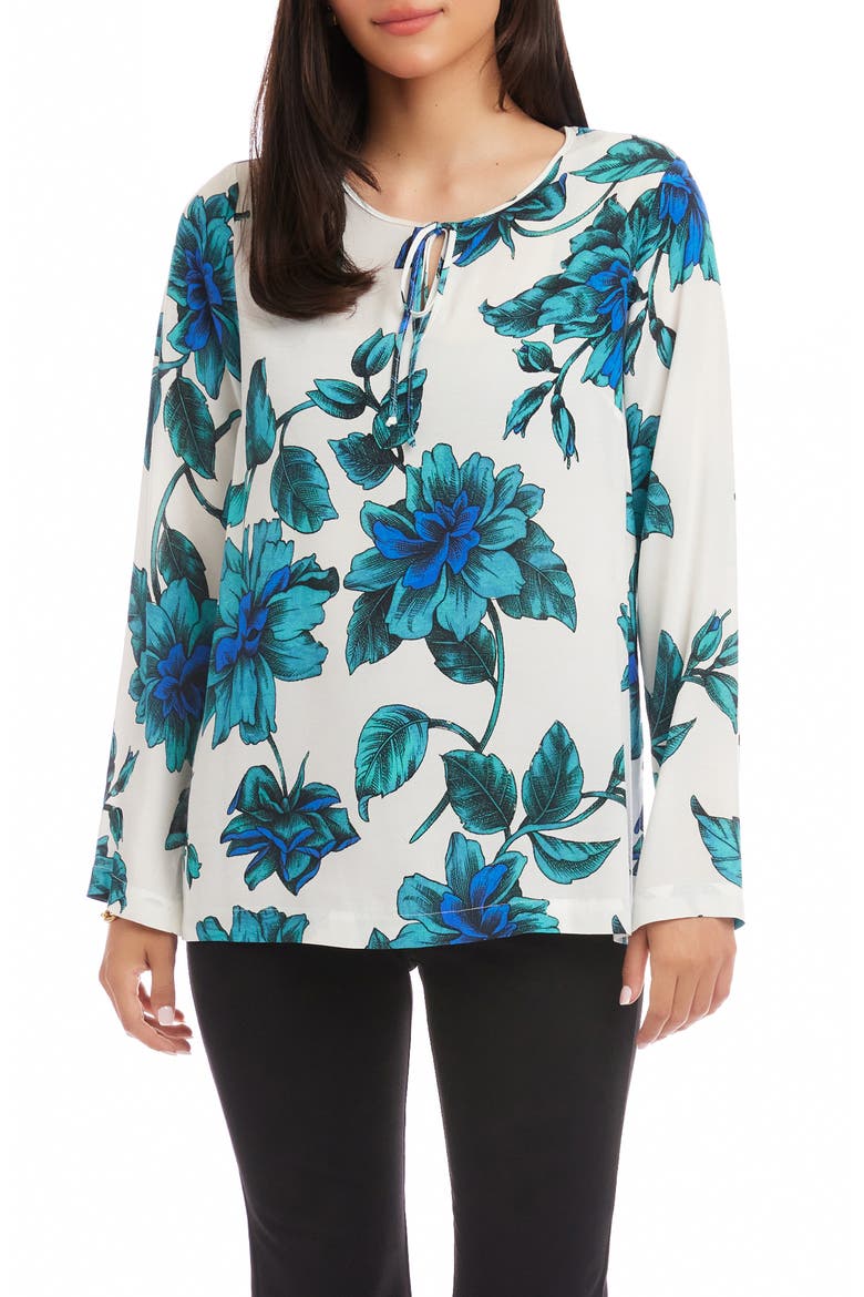 Floral Tie Neck Side Slit Tunic, Main, color, FLORAL PRINT