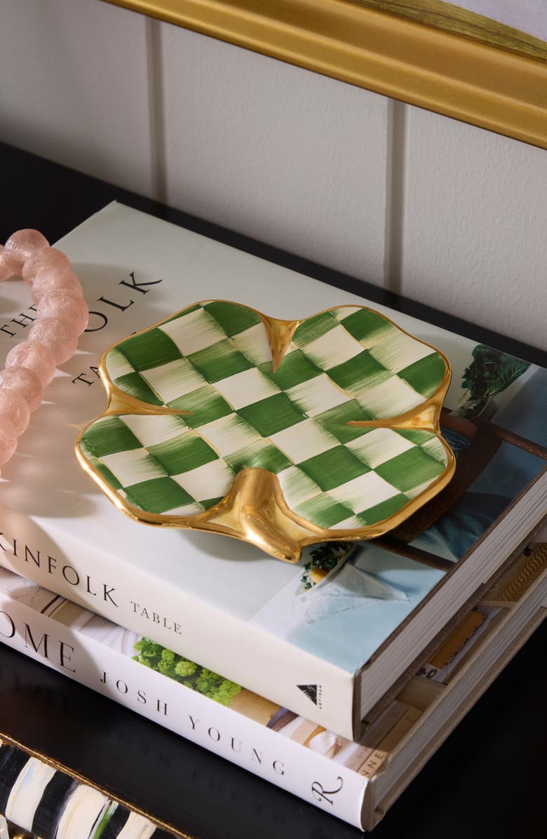 MACKENZIE CHILDS Lucky Check Clover Plate, Alternate, color, Green