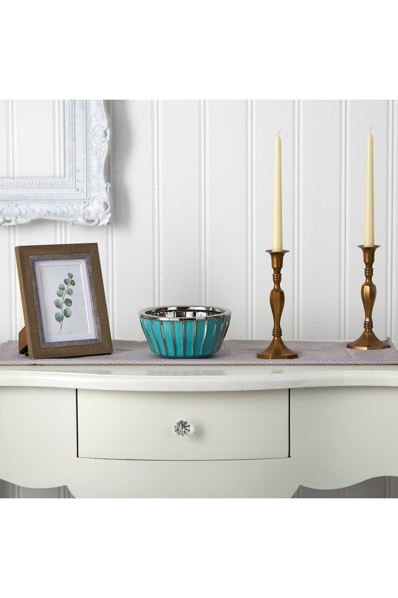 7.25-in Teal Vase with Silver Burnishing, Alternate, color, Blue