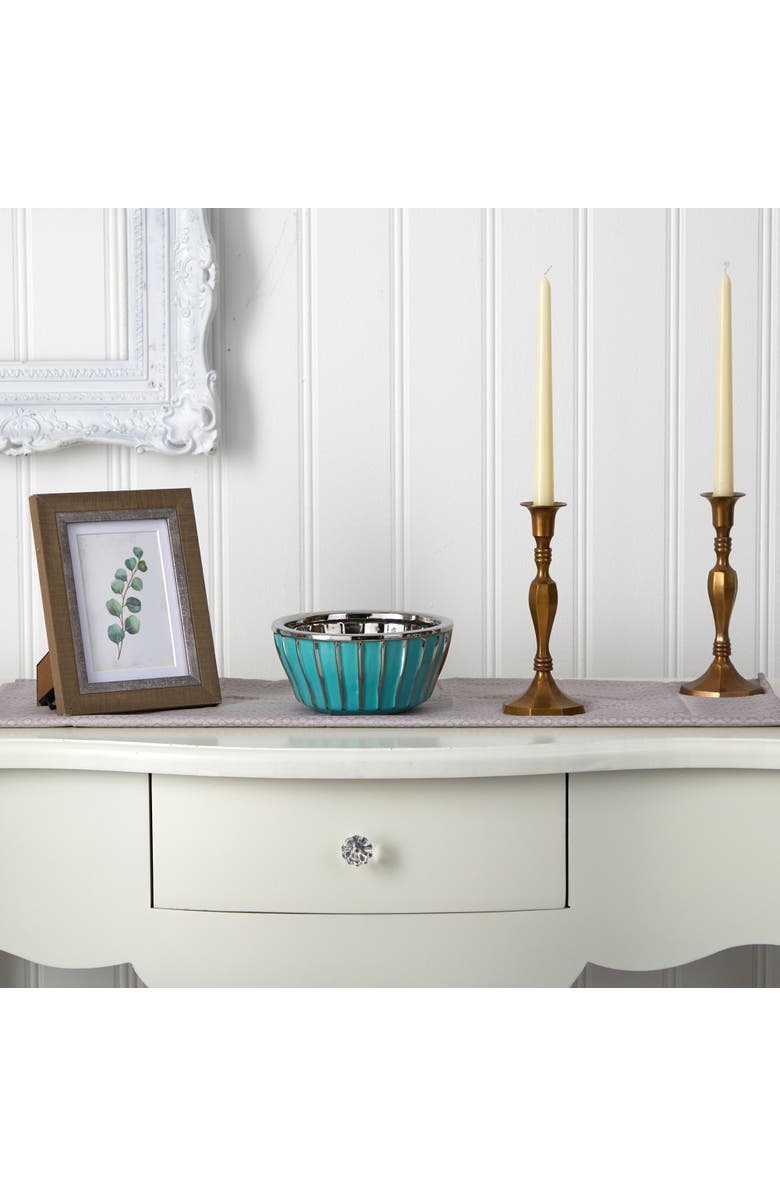 NEARLY NATURAL 7.25-in Teal Vase with Silver Burnishing, Alternate, color, Blue