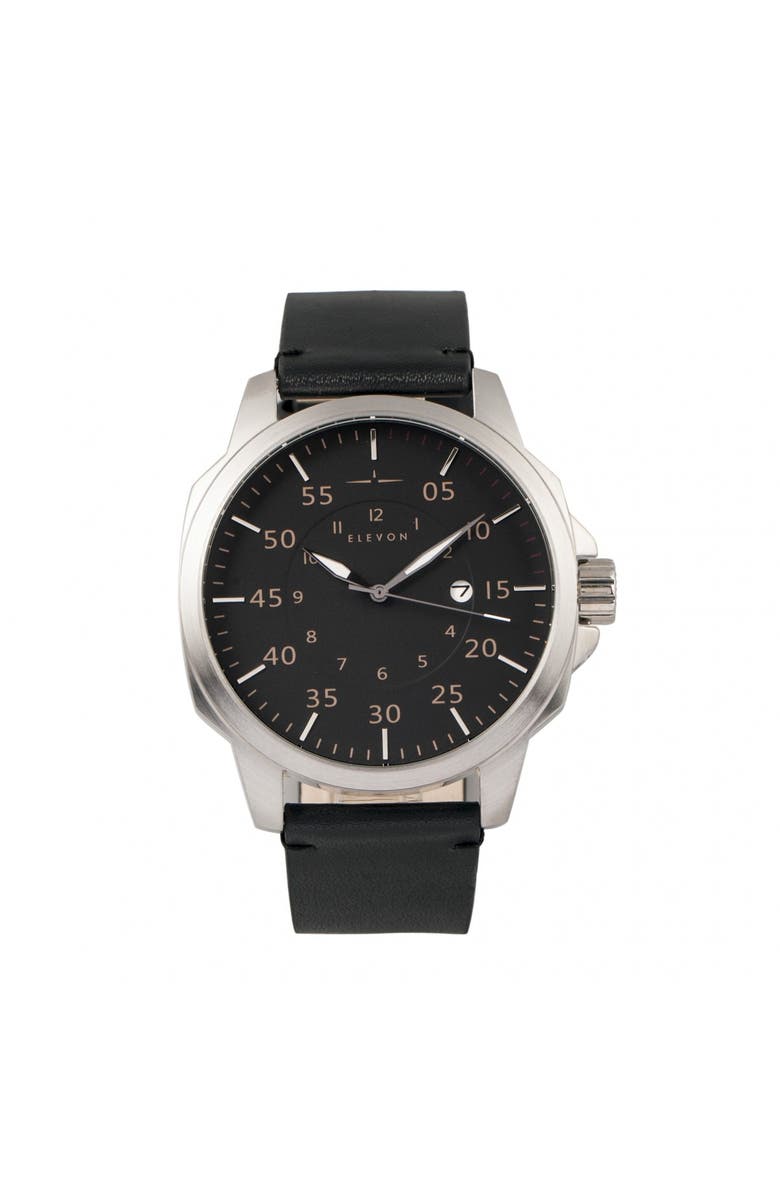 Elevon Hughes Leather-Band Watch w/ Date, Main, color,