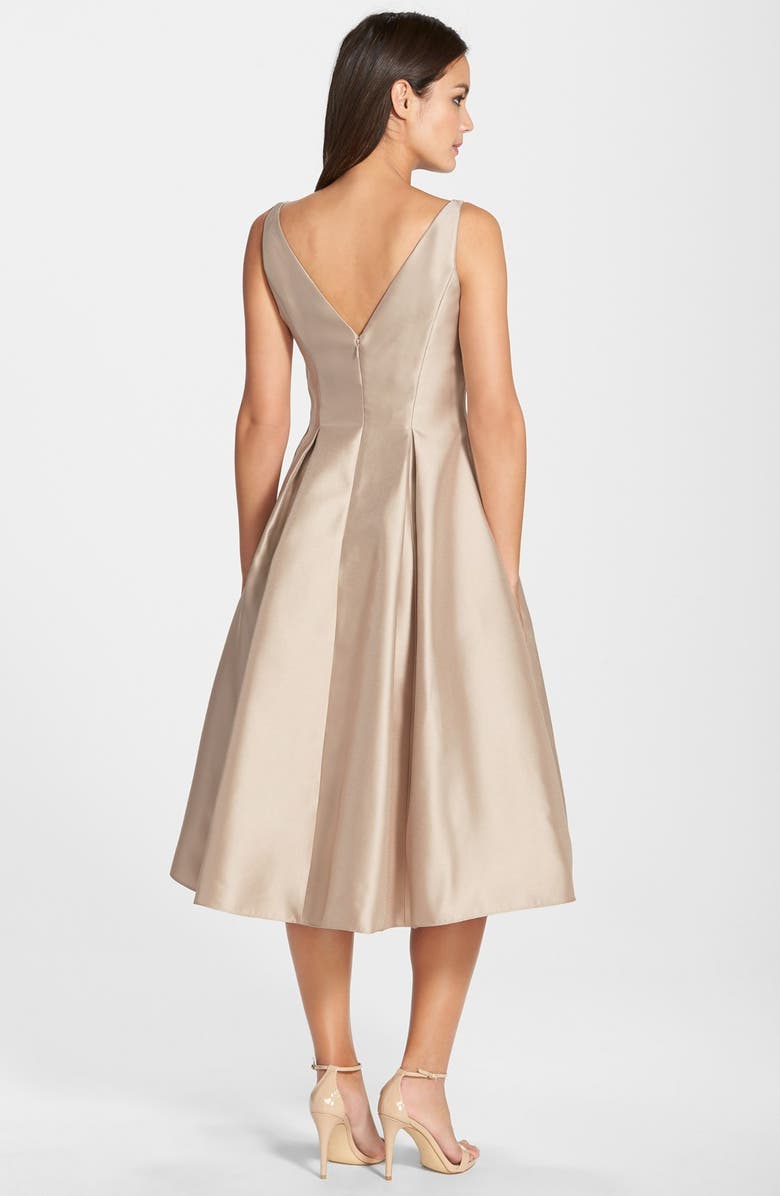 Adrianna Papell Sleeveless Mikado Fit & Flare Midi Dress, Alternate, color, Champagne