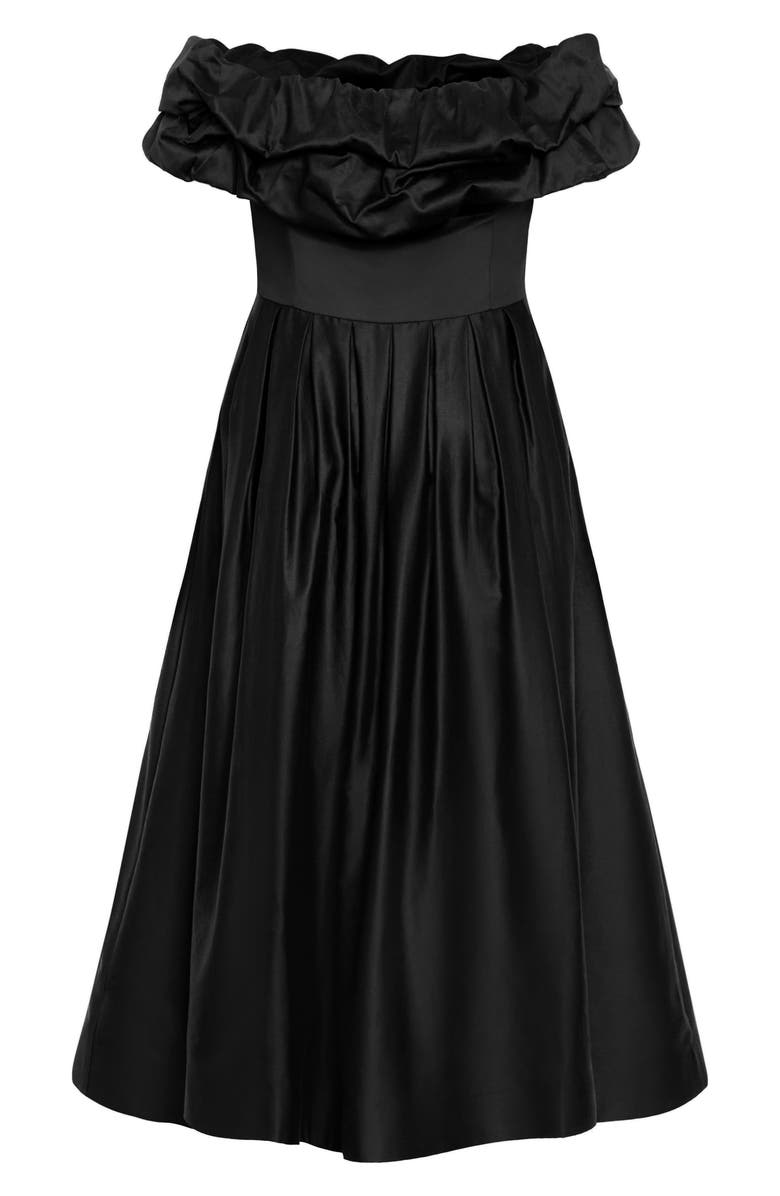 City Chic London Off the Shoulder Satin Midi Dress, Alternate, color, Black