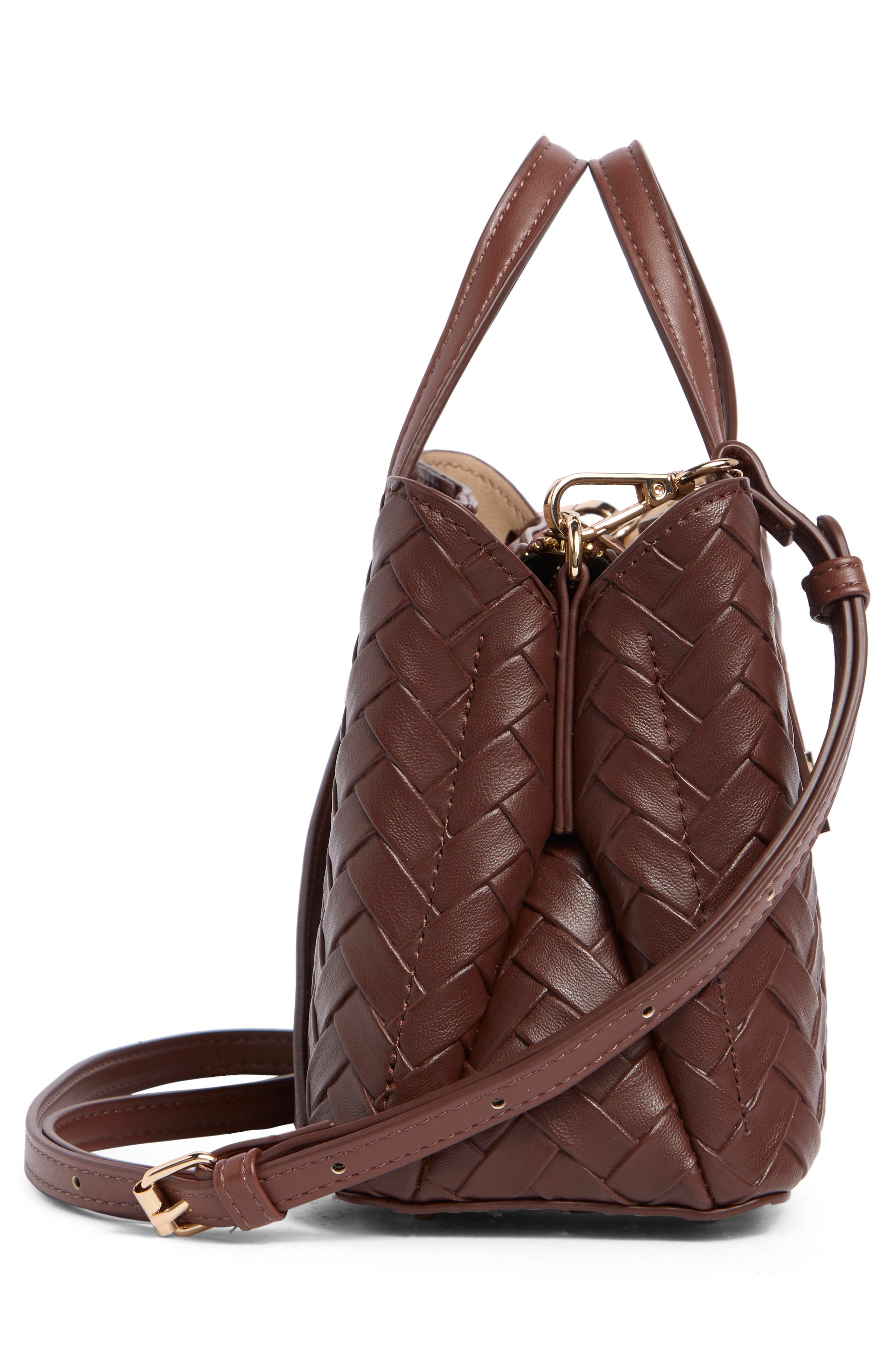 Dinky Dorrie Faux Leather Satchel, Alternate, color, BROWN