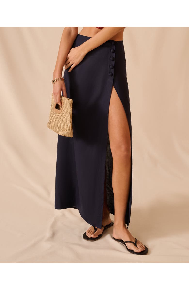 Onia High Slit Maxi Skirt, Alternate, color, Noir Navy