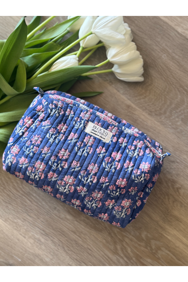 Hand Block Print Travel and Makeup Pouch, Alternate, color, Twilight