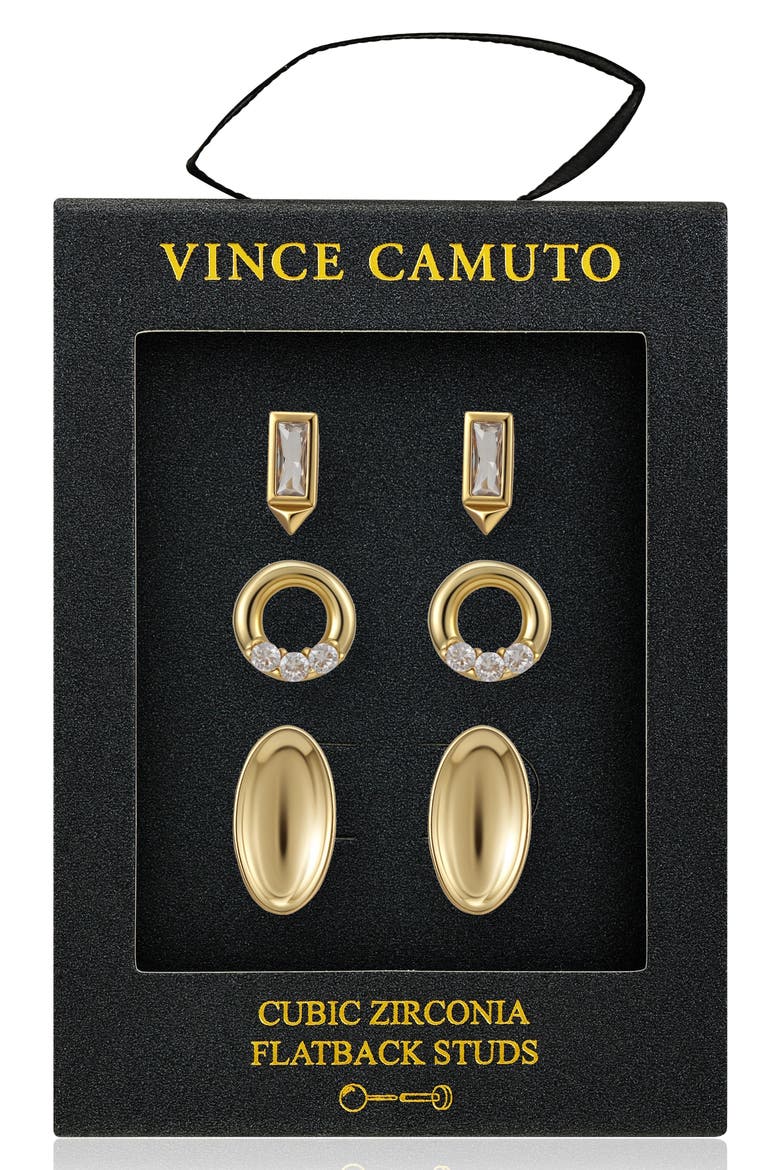 Set of 3 Assorted Stud Earrings, Alternate, color, GOLD