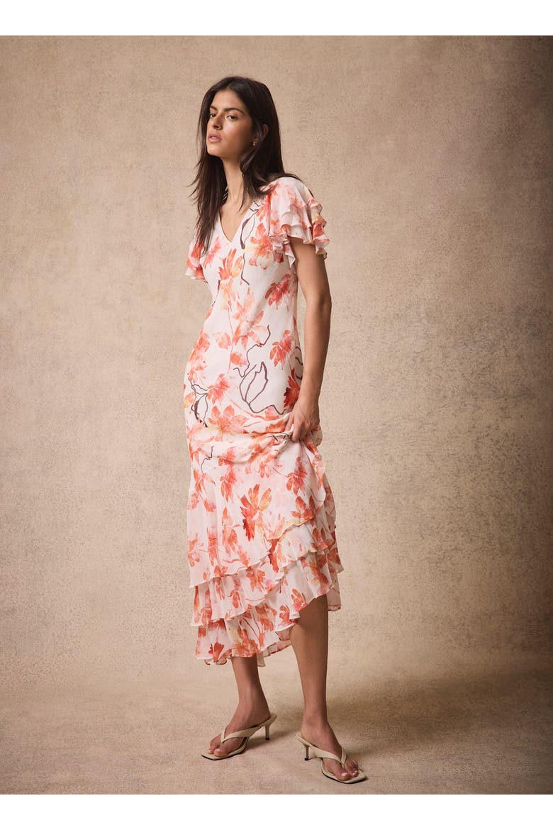 Floral Ruffle Tie-Back Midi Dress, Alternate, color, Pink