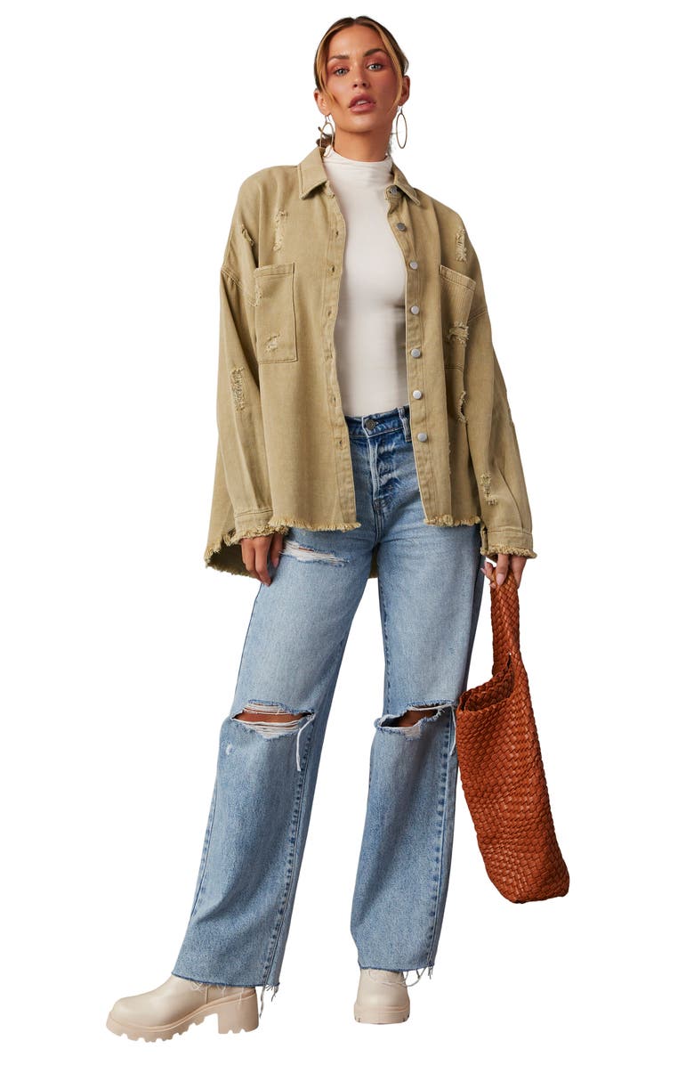 VICI Collection Thinking Out Loud Distressed Denim Shirt Jacket, Alternate, color, 