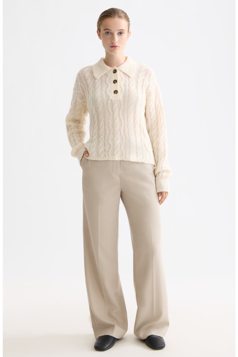 Cable Knit Polo Sweater, Alternate, color, EGGNOG