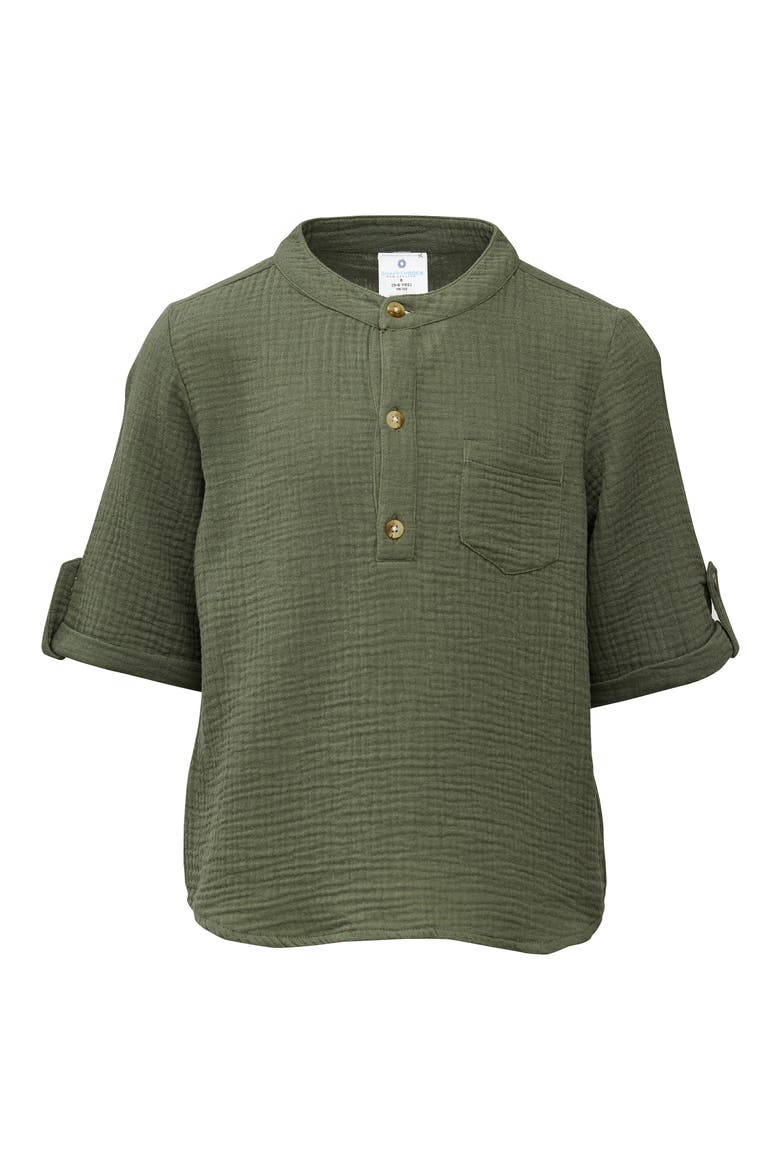 Kids' Frankie Cotton Gauze Henley Top, Main, color, GREEN