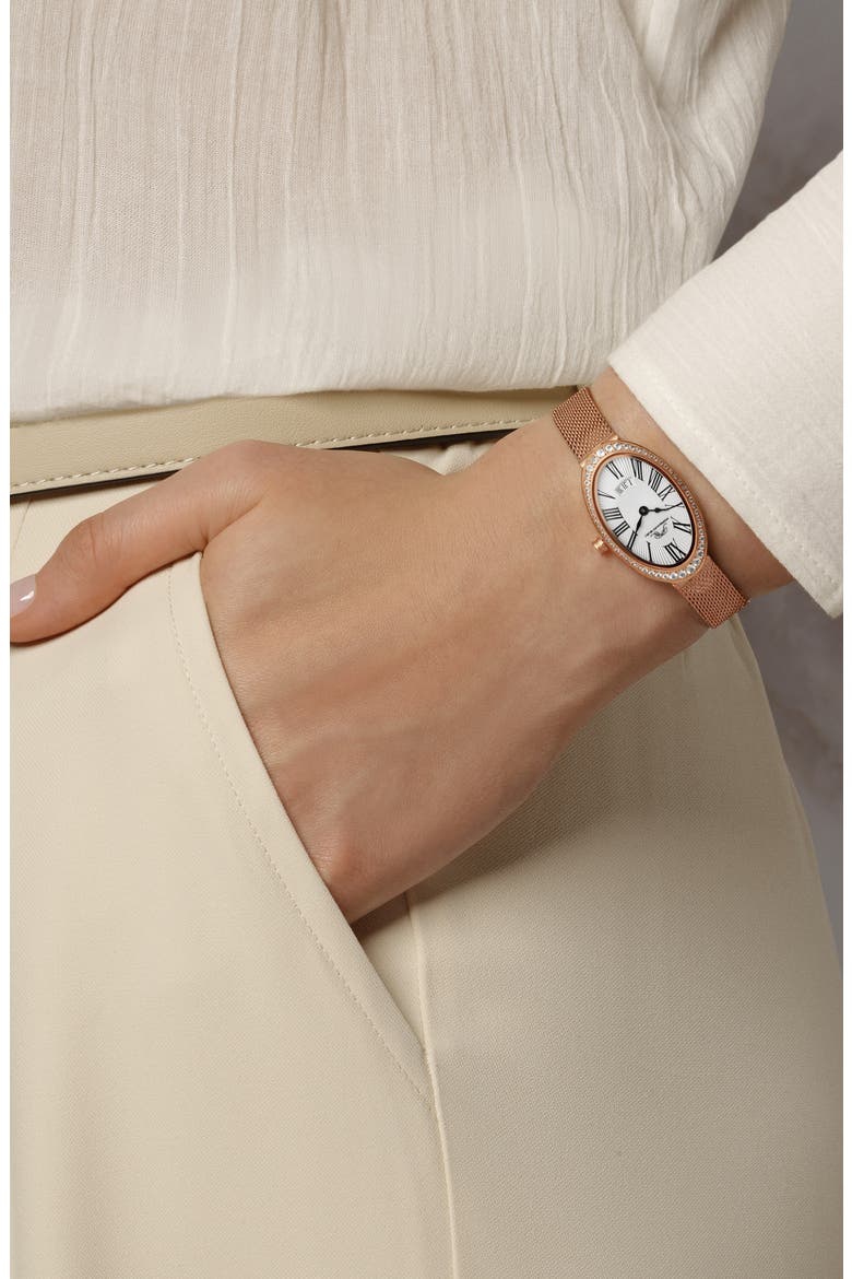 Women's Eloise Oval Guilloche Dial Topaz Stainless Steel Watch, Alternate, color, ROSE/ WHITE
