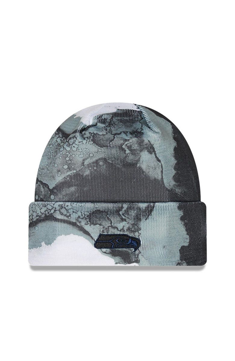 New Era Men's New Era Black Seattle Seahawks 2022 Sideline Ink Dye Tonal Cuffed Knit Hat, Alternate, color, Black